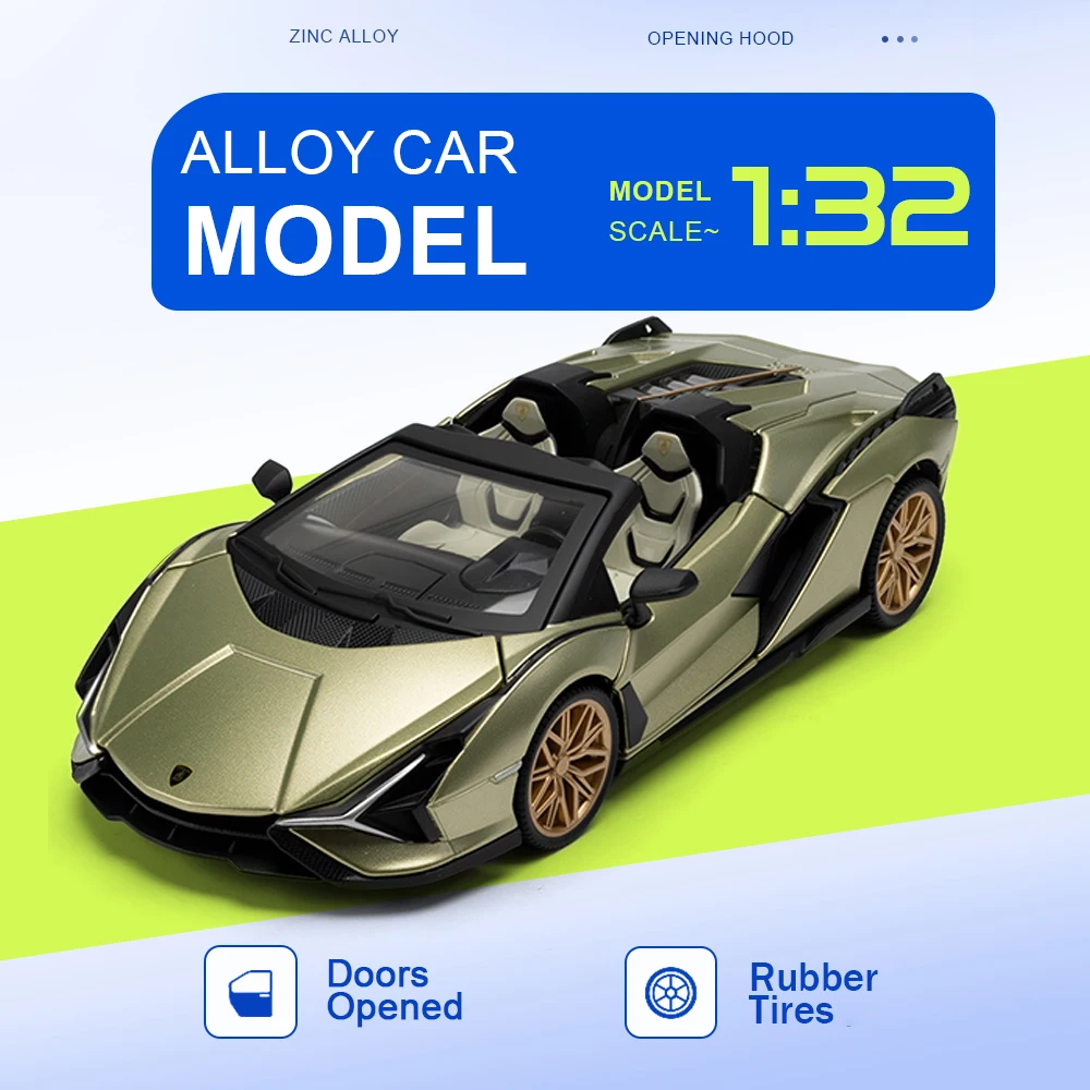 

1:32 Scale Sian P1 GTR Model Supercar Toys Alloy Diecast Doors Opened Rubber Tires with Acrylic Box Sports Car Education Models
