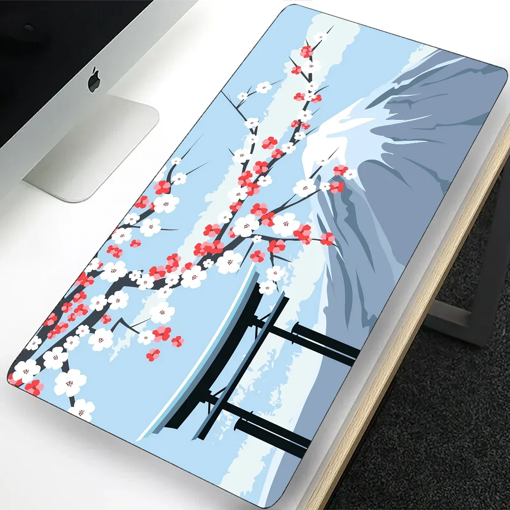 Japan pink cherry blossom style gaming mouse pad with non-slip rubber base and stitched edge keyboard mat  for office use XXL