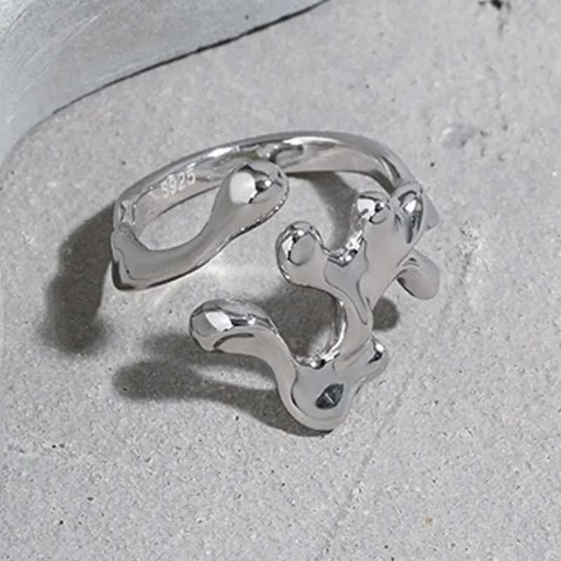 PANJBJ 925 Sterling Silve Liquid Lava Irregular Korean Ring for Women Simple Vintage Design Jewelry Dropshipping