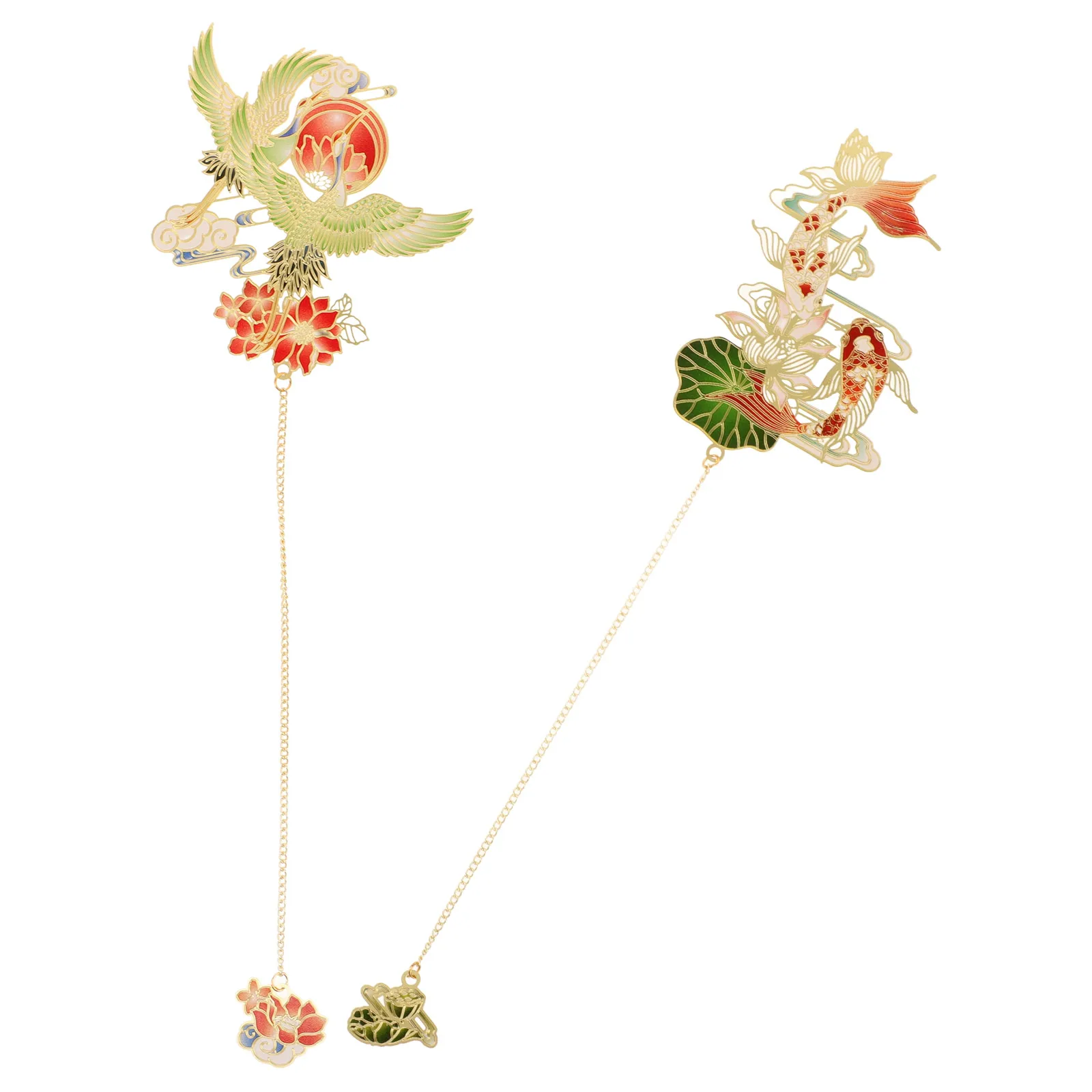 

2Pcs Metal Bookmarks Chinese Style Figures Long Chain Scratch Resistant Ideal Reading Marks Gifts Women Men