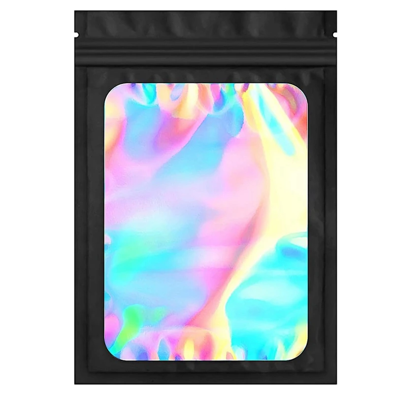 100 Pak Mylar Zakken Holografische Geur Proof Verpakking Voor Kleine Bussiness Hersluitbare Zakjes (3X5 Inch) Zwart