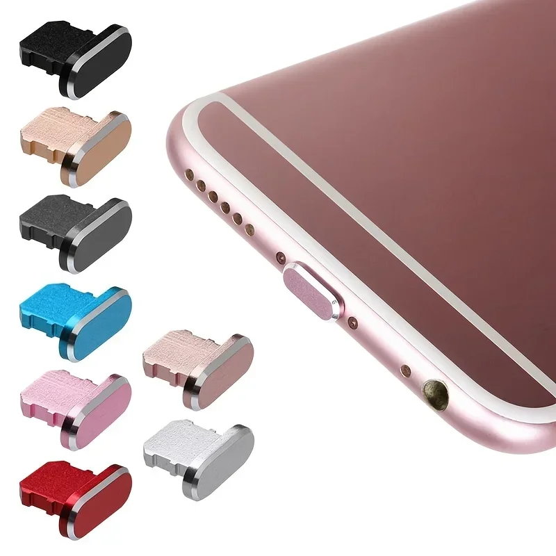 1pc Colorful Metal Anti Dust Charger Dock Plug Stopper Cap Cover Charging Port  for iPhone 14 13 12  11/Xs/R/8/7 SE Metal Plug image 3