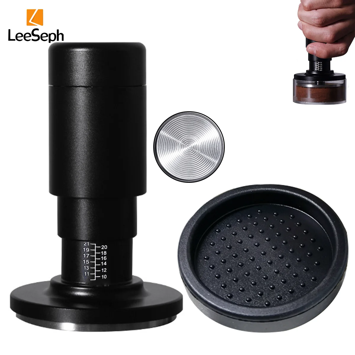 2 In 1 Espresso Tamper and Silicone Tamper Mat Set, Espresso Tamper Calibrated Spring Loaded with Stirrer, Espresso Accessories