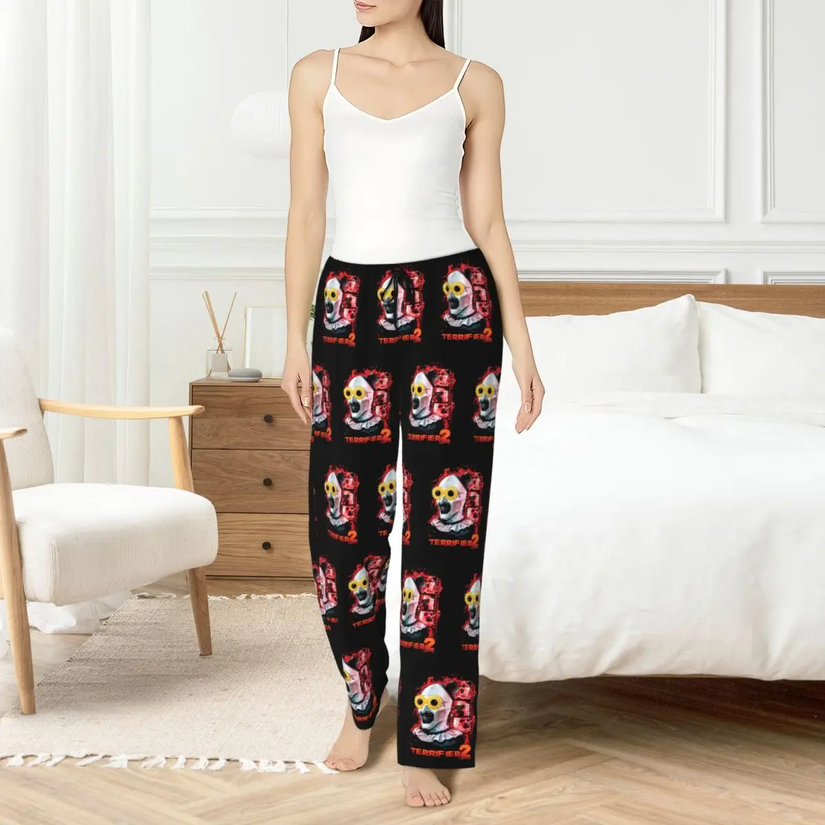 Custom Printed for Women T-Terrifiers Pajama Pants Halloween Horror Movie Sleepwear Sleep Lounge Bottoms with Pockets
