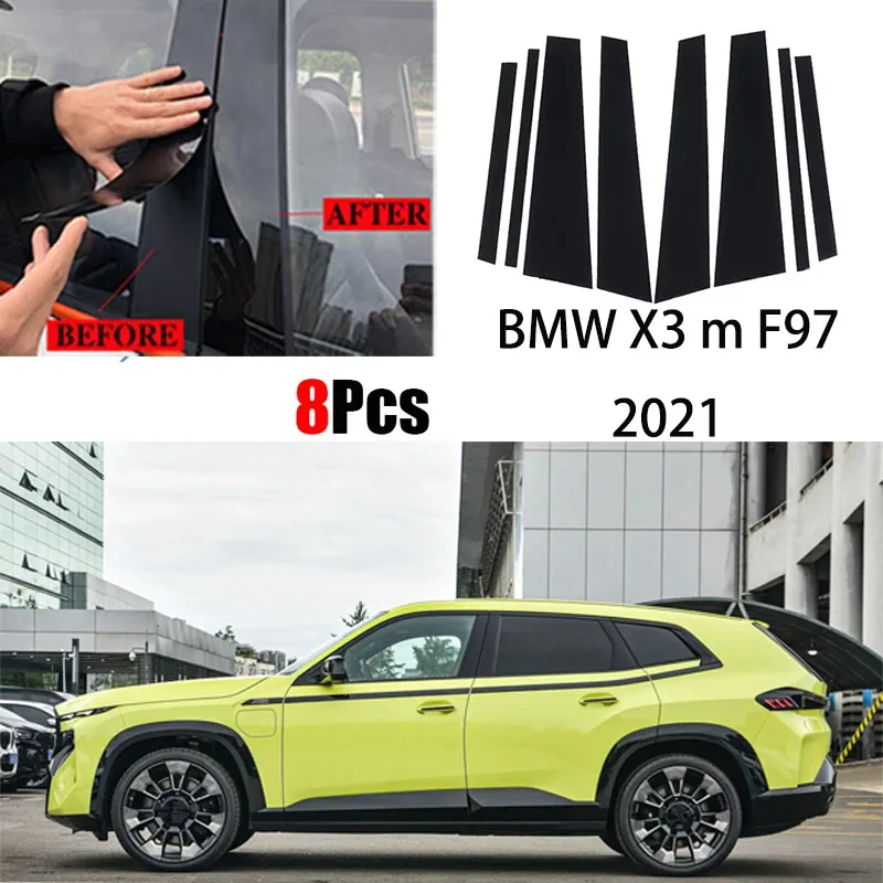 

For BMW X3 m F97 2021 Car Black Mirror Effect Middle Column PC Window Trim B C Pillar Strip Sticker 8PCS