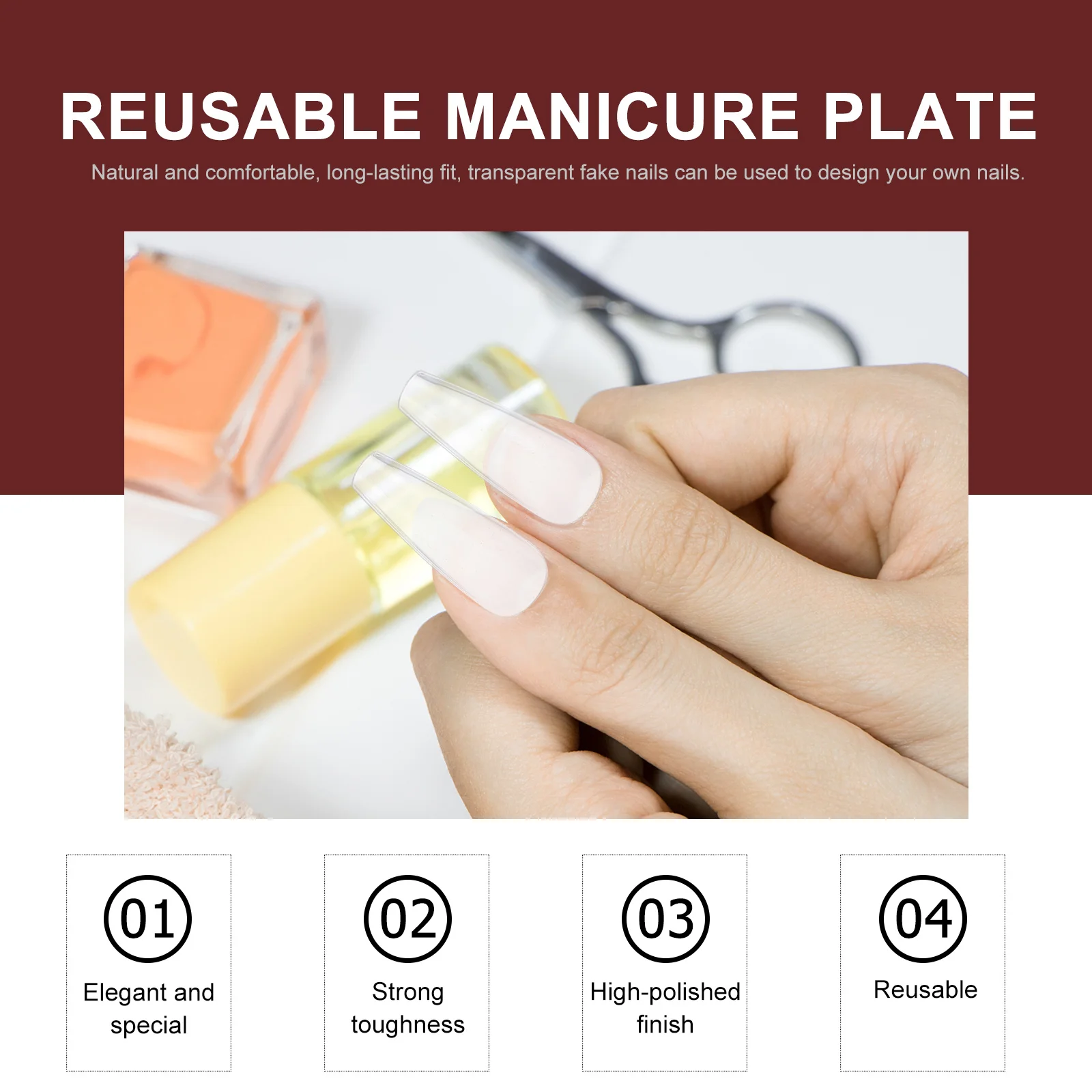 

200Pcs Transparent Fake Nail Tips Detachable Acrylic Nail Patches Strong Toughness Full Cover False Nails for Salon DIY Manicure