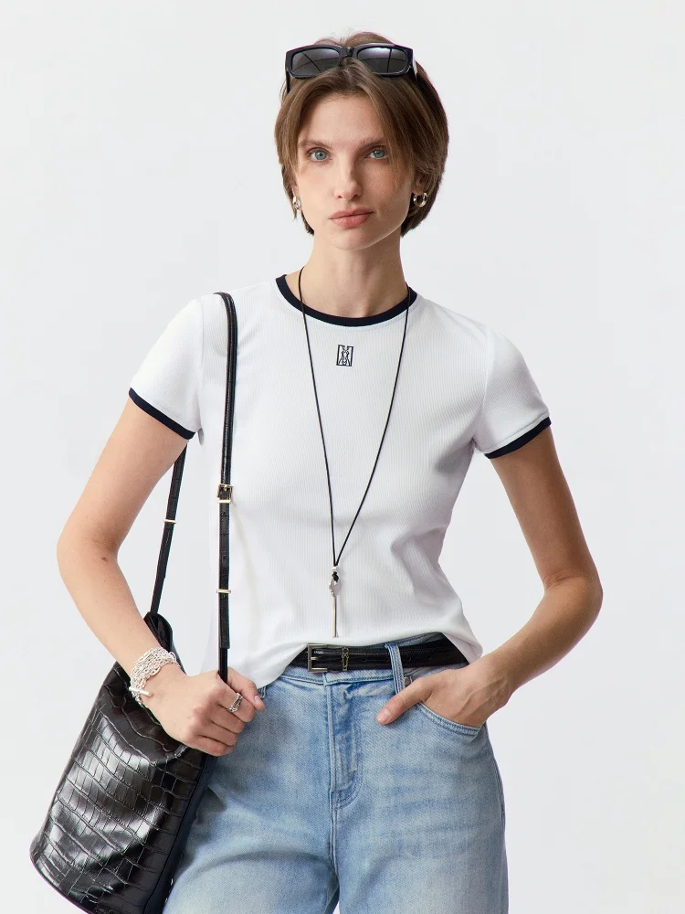 

A Slim Fit T-irt Vest with Color Blo And Embroidery Elastic Cotton Totem Design Faionable Casual Wear