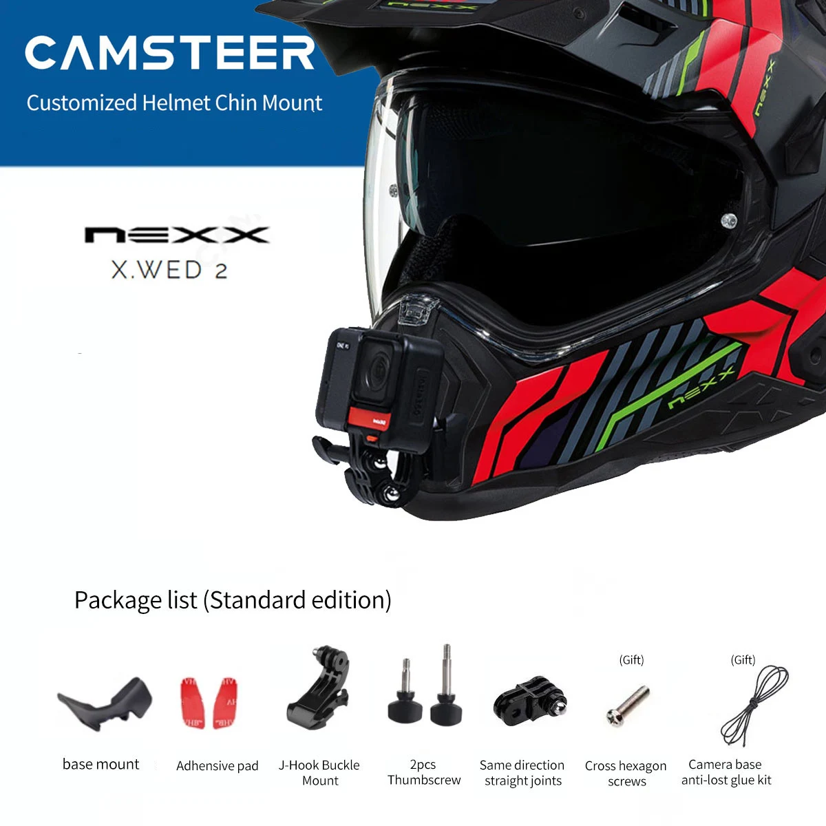 NEXX X.WED 2 casco supporto per mento in alluminio personalizzato per GoPro Hero12 11 10 9 Insta360 X4 X3 Ace pro DJI Action 3 4 accessorio per fotocamera