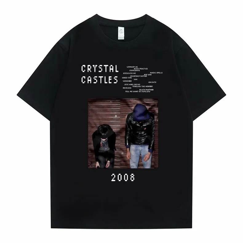 Crystal Castles Graphic T Shirts Male Gothic Music Band T Shirt Men's Vintage Tshirt Men Women Hip Hop Rock Oversized T-shirts