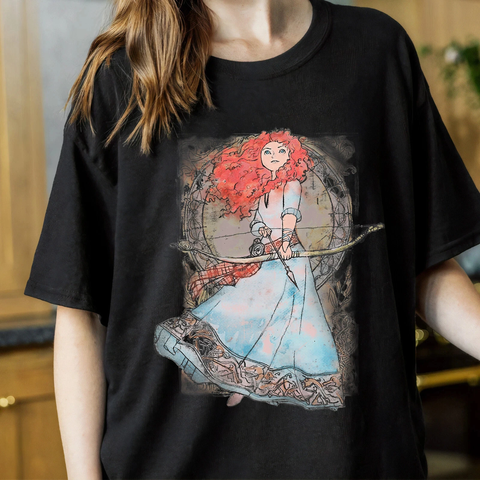 ملابس ديزني الشجاعة ميريدا المائية بنمط جديد للسيدات من القطن الخالص ملابس صيفية غير رسمية للرجال والنساء #3