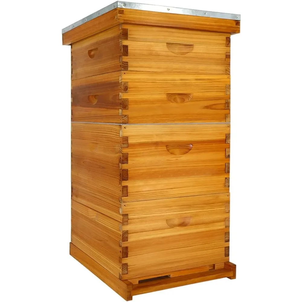 

10 Frame Bee Hive Dipped in 100% Beeswax, Langstroth Complete Beehives Starter Kit Includes 2 Deep Brood Box and 2 Medium Super