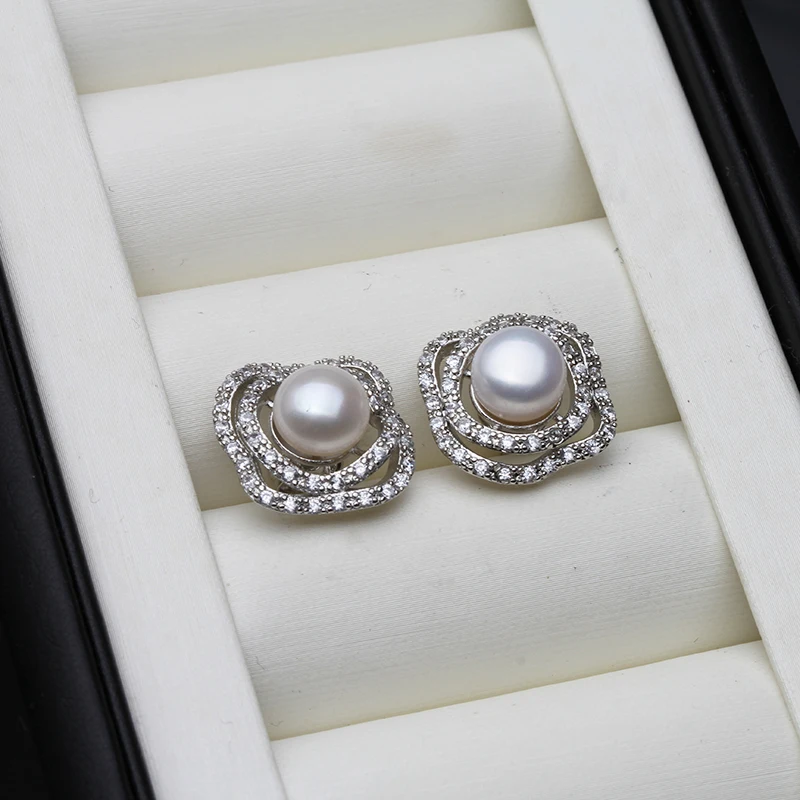 

Bridal White Freshwater Silver 925 Stud Earrings Pearl Woman,Natural Stud Earrings With Pearls Wife Girl Birthday Gift Pink