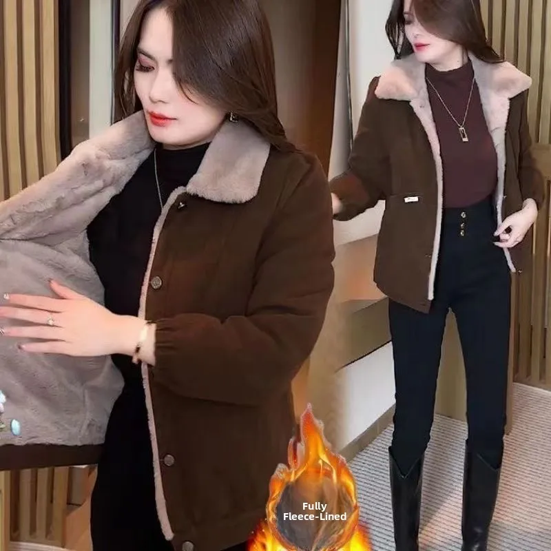 

Женская короткая куртка больших размеров на утолщенной флисовой подкладке, стильная уличная одежда, модное модное зимнее пальто, однотонное облегающее платье L...