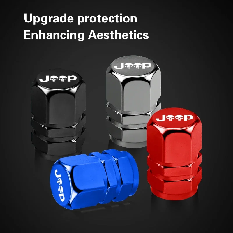 

4PCS Tire Valve Caps Air Stem Cover Dustproof Car Wheel Accessories For Jeep Wrangler Cherokee Renegade Universal