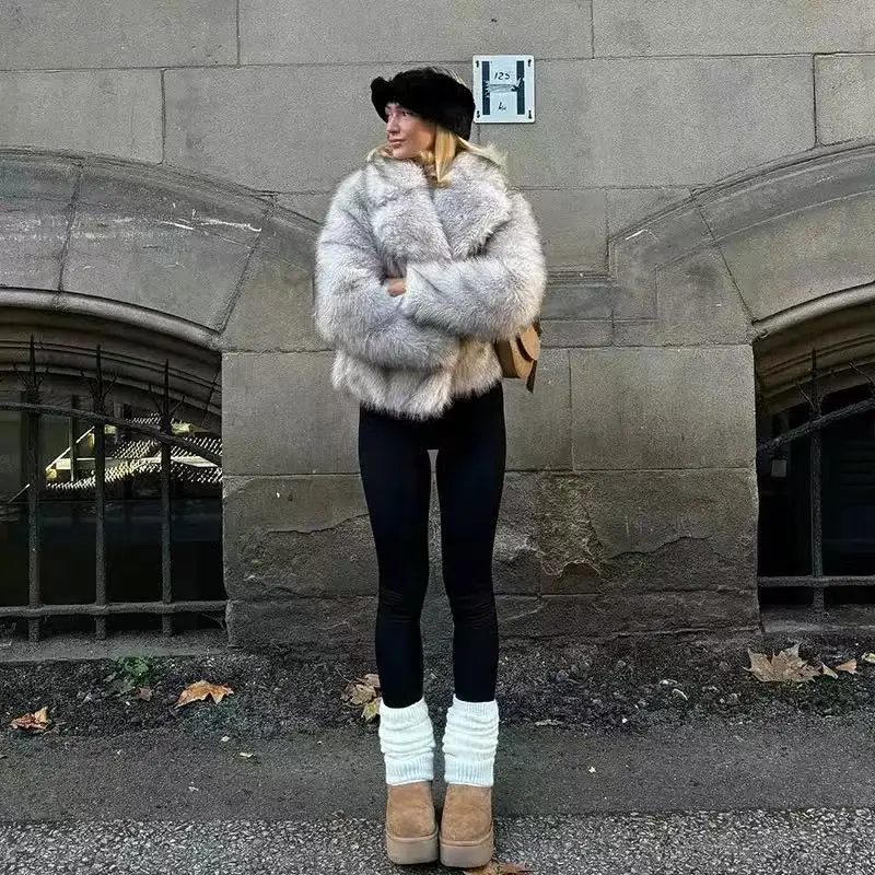 Buitreraptor Winter Ins Hot Fashion Girls Oversized Gradient Fur Coat Women Thick Warm Outerwear Fluffy Faux Fox Fur Jacket