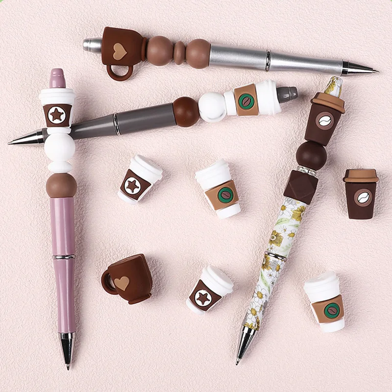 10pcs 3D Coffee Cup Silicone Focal Beads Star Silicone Beads DIY Beadable Pen Bracelet Keychain Jewelry Making Craft Supplies
