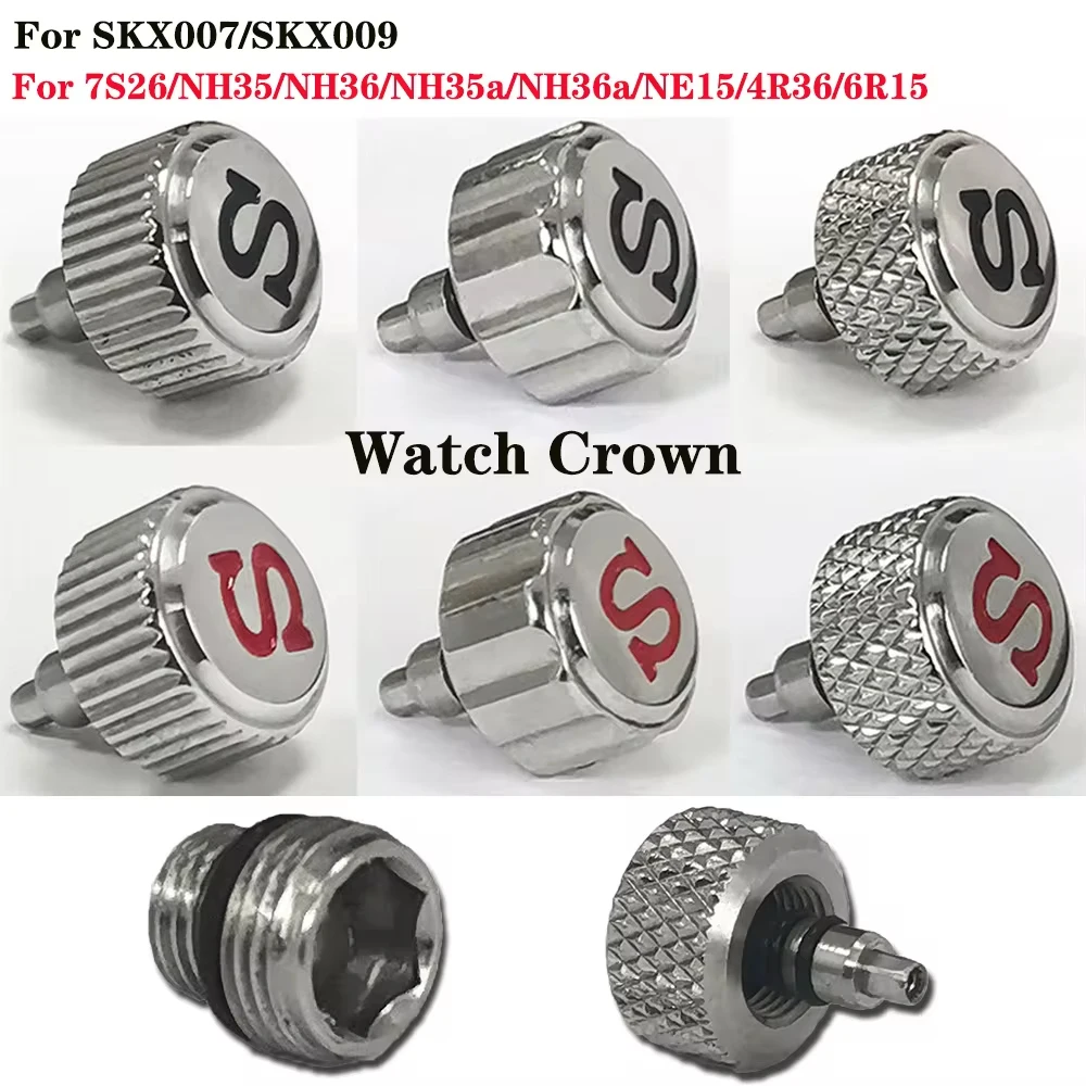 Stainless Steel Crown with Watch Stem Fit for NH35 NH36 NH34 4R35 4R36 7S26 SKX007 SKX009 Watch Modified Part Replacement Handle