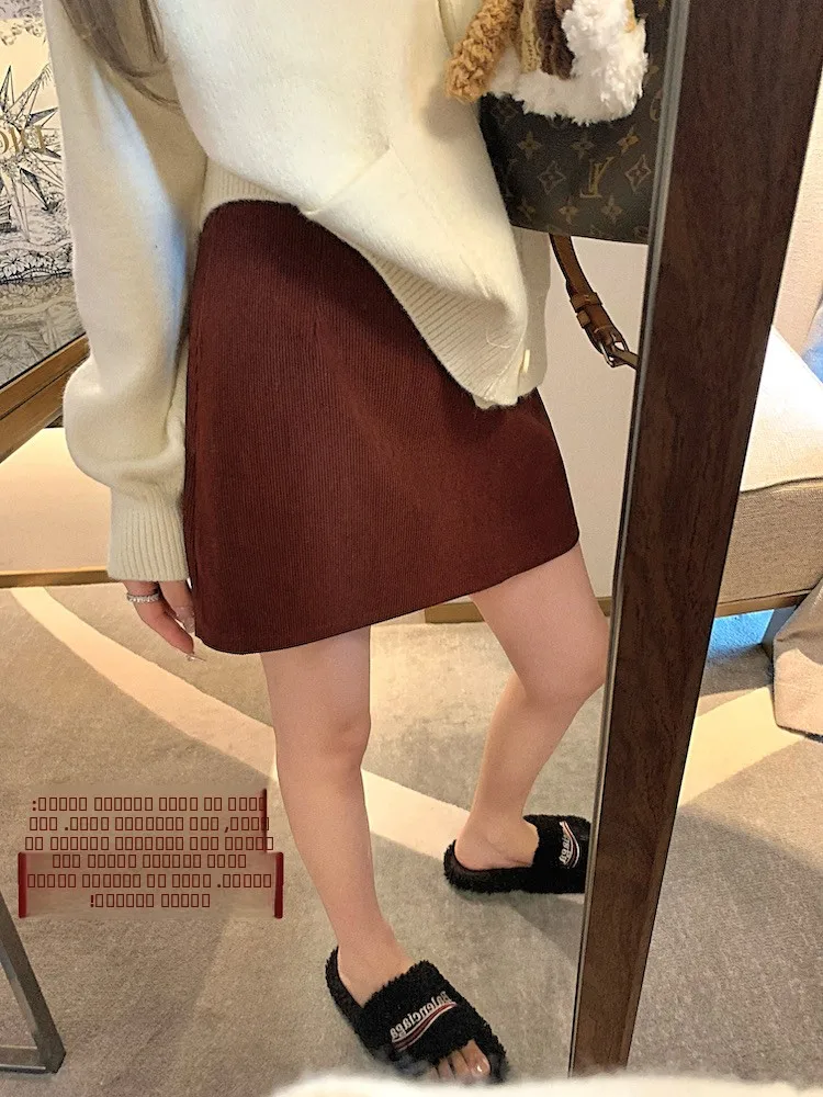 

Linzi Cherry Red High Waist A-Line Skirt Corduroy Women's Commute Sle ort Skirts Bodycon f-length Skirts