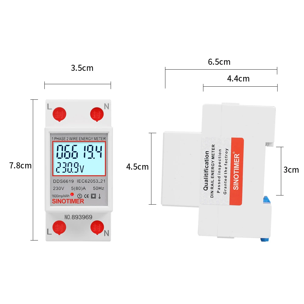 Backlit Single Phase Two Wire LCD Digital Display Wattmeter Power Consumption Energy Meter kWh AC 230V 220V 50Hz Din Rail