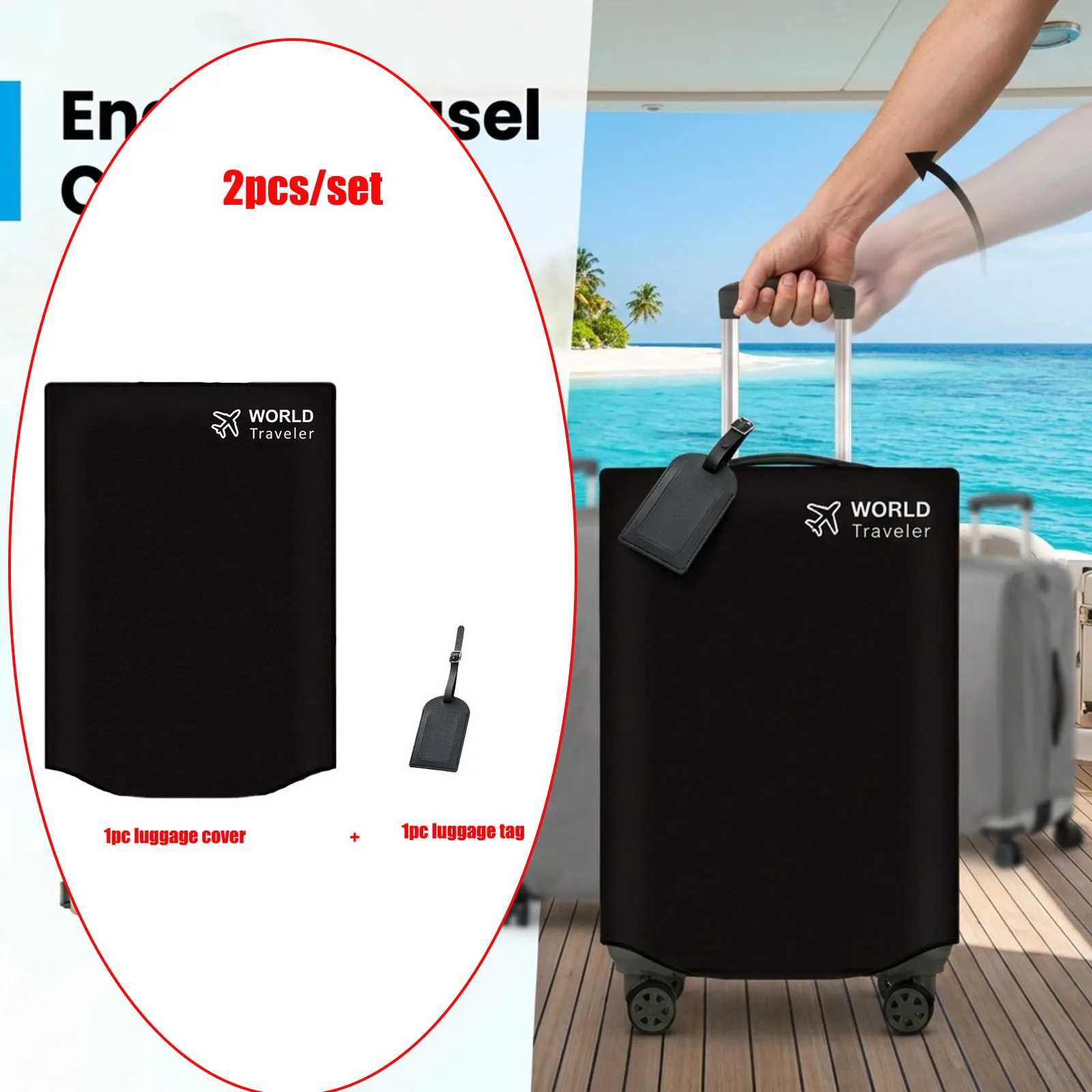 2-Piece Luggage Cover Set and Luggage Tag Set |   Suitable for 20-30inch Travel Suitcase Dust Covers |   Comes with a Personalized Identification Tag |   Essential for Quickly Identifying Luggage When Traveling on Business Trips