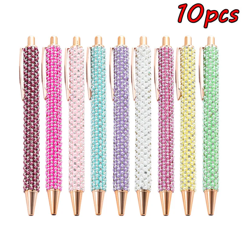 

10 шт., цветная жемчужная сумка, дрель-пресс, шариковая ручка, подарок в форме сердца для девочек, рекламная ручка, студенческая офисная металлическая шариковая ручка