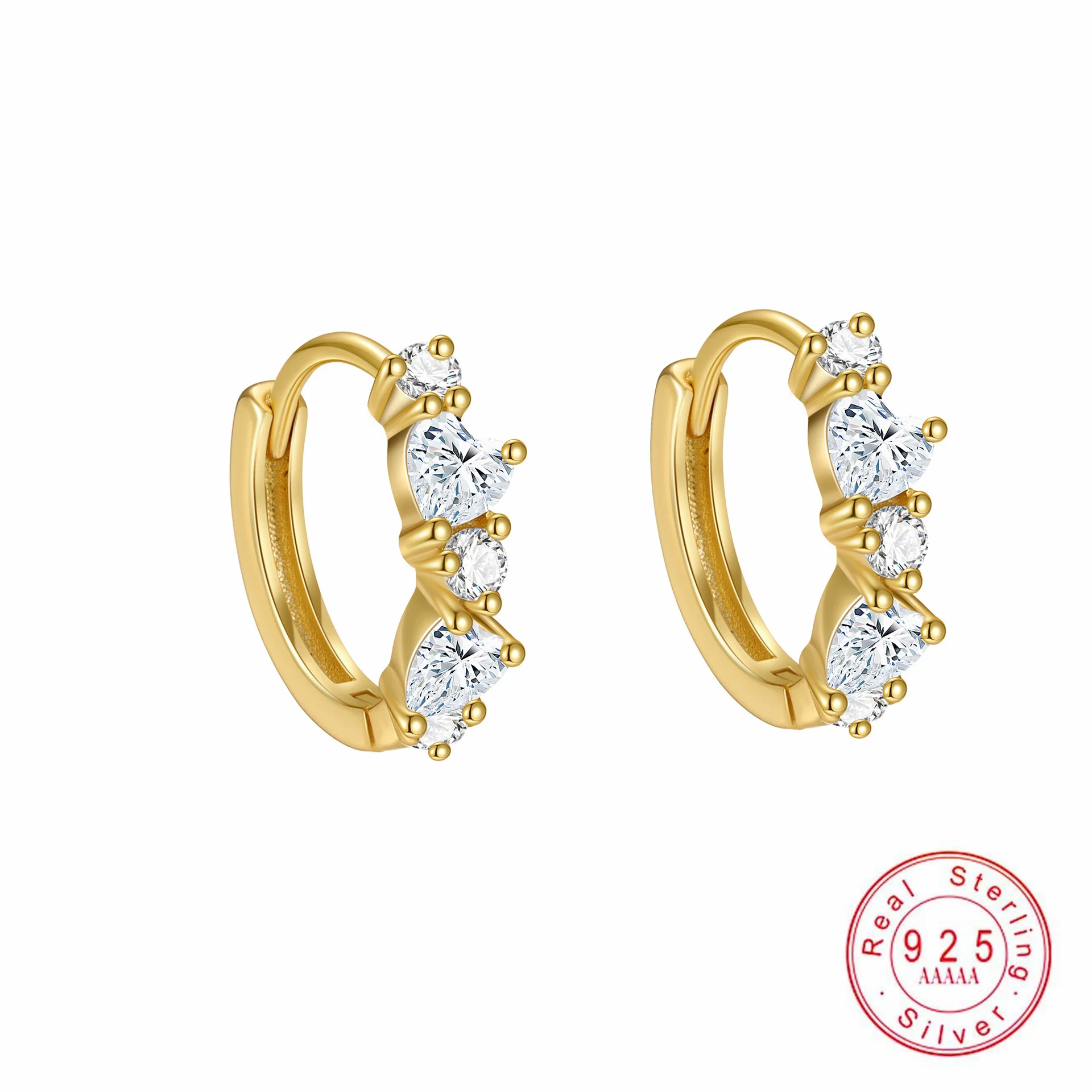 Pendientes de aro de Plata de Ley 925 con forma de corazón CZ para mujer, aros Huggie de circonita chapados en oro, joyería bonita hipoalergénica