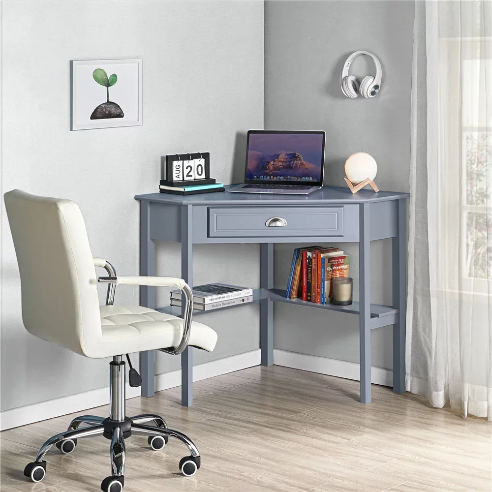 2023 New Easyfashion Corner Writing Desk with Storage Drawer Computer Desks