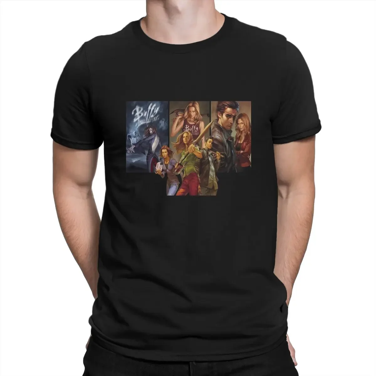 American Fantasy Action TV Series Men's T Shirts Buffy The Vampires Slayer Funny  Short Sleeve  Pure Cotton Printed Tops