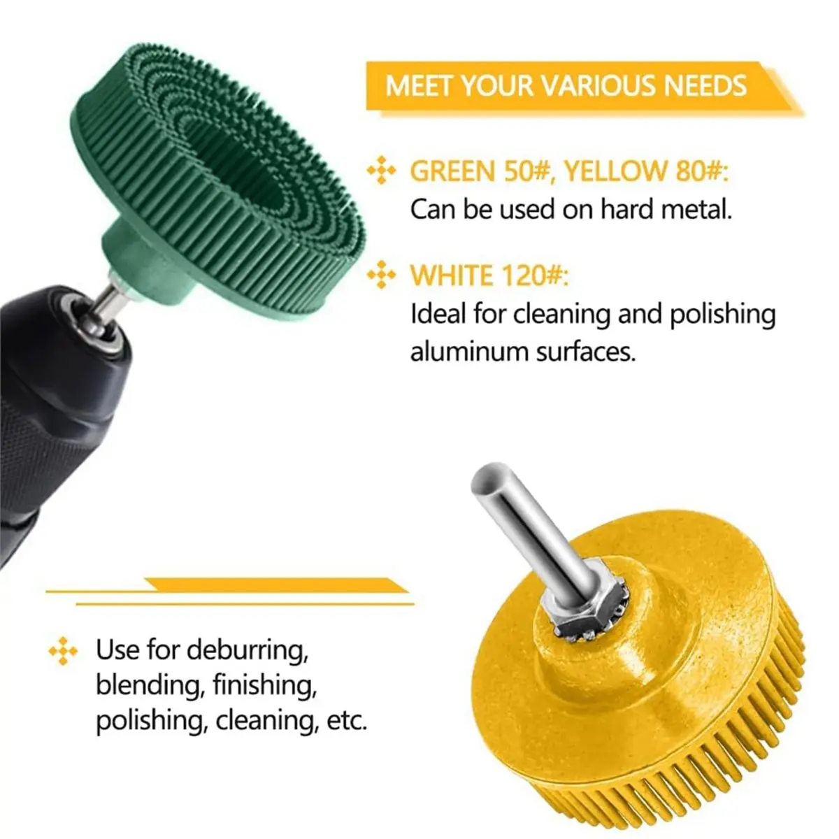 

6 упаковок 2-дюймового диска с щетиной зернистостью 50 80 120 с насадкой для хвостовика 1/4 дюйма Диск для удаления абразивного покрытия для металла