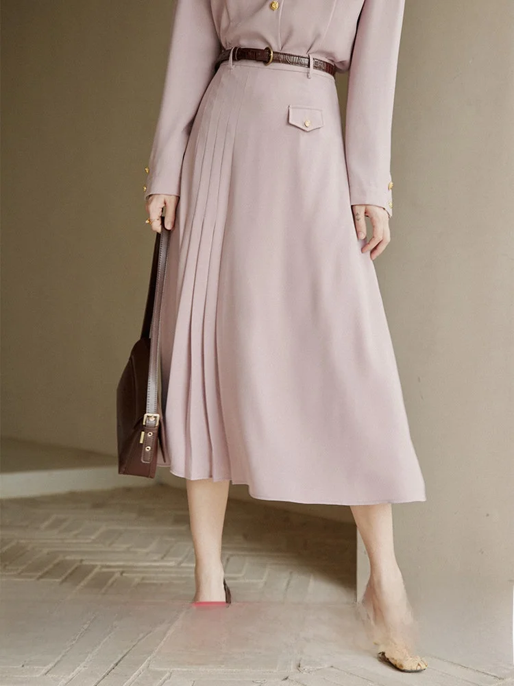 

High Waist Midi A-Line Skirt Women's Retro Slimming Elegant Style Polyester Material Commute Spring Season Fashion Trend