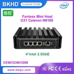 BKHD  G31 N5105 Fanless Mini Host 4 LAN 2.5GbE Compatible Ubuntu Debian EXSi Expandable WiFi 3G 4G Wireless Module