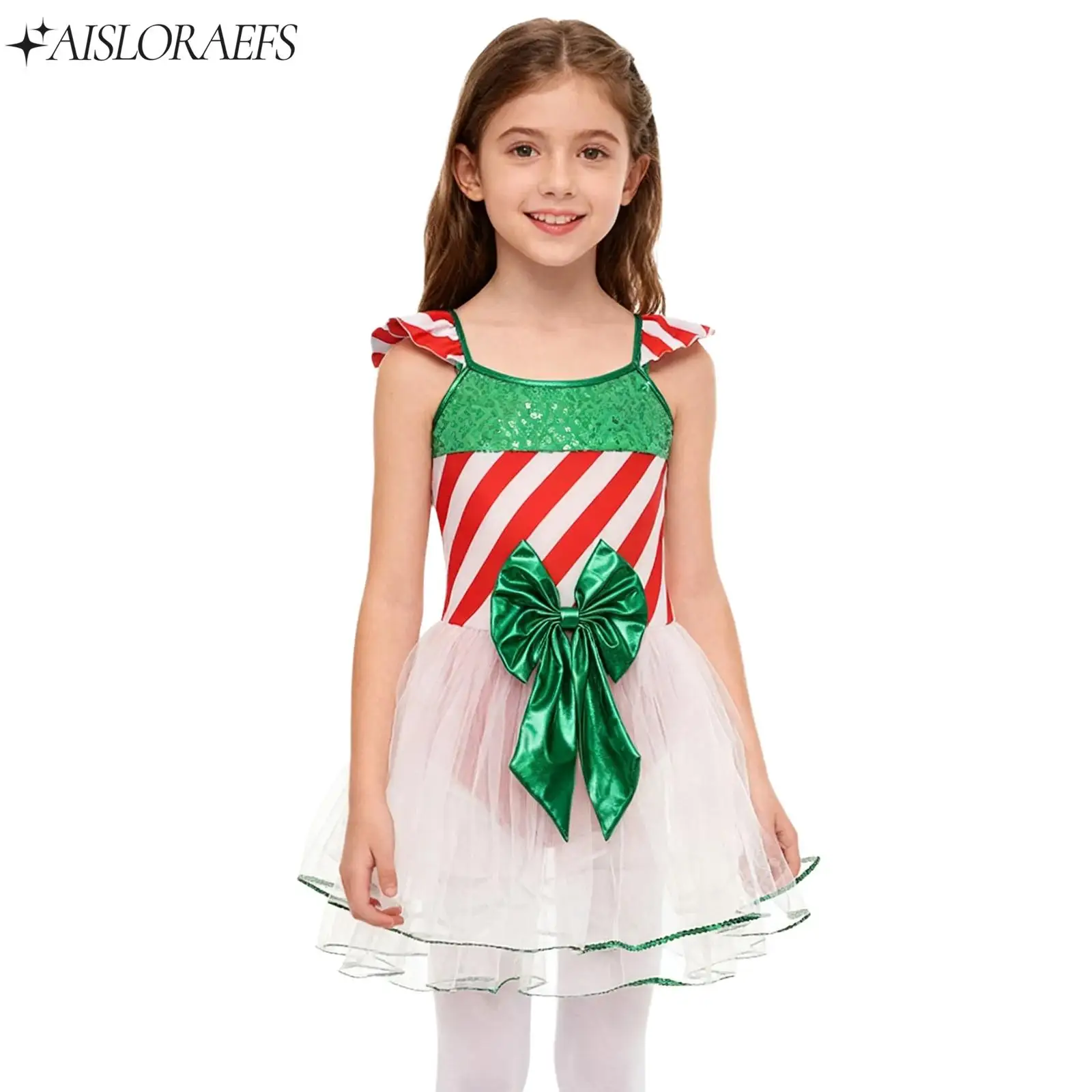 

Girls Festival Dress Christmas Candy Cane Costume Sequins Stripes Bodysuit Ballet Dance Tutu Dress Gymnastics Leotard Dance Wear