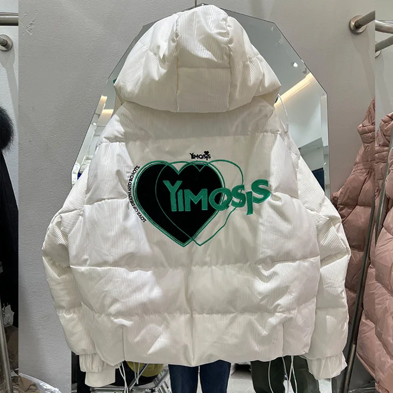 Streetwear Letter Print Down Jackets Women 2023 Winter Jacket Glossy Fashion Hooded Short Parkas Loose Casual Warm Coat Female