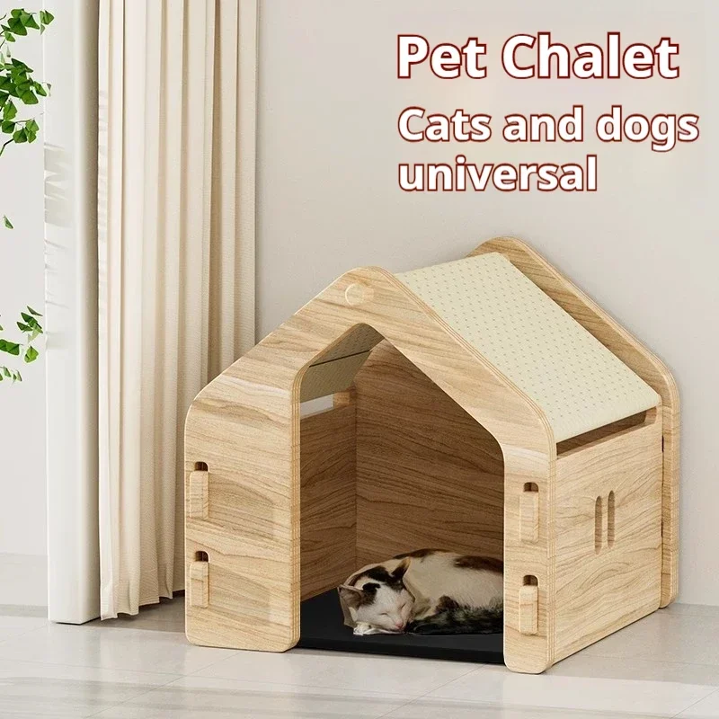 Solid wood pet cat kennel Villa house all seasons universal summer dog tent bed Semi-enclosed air-conditioned house