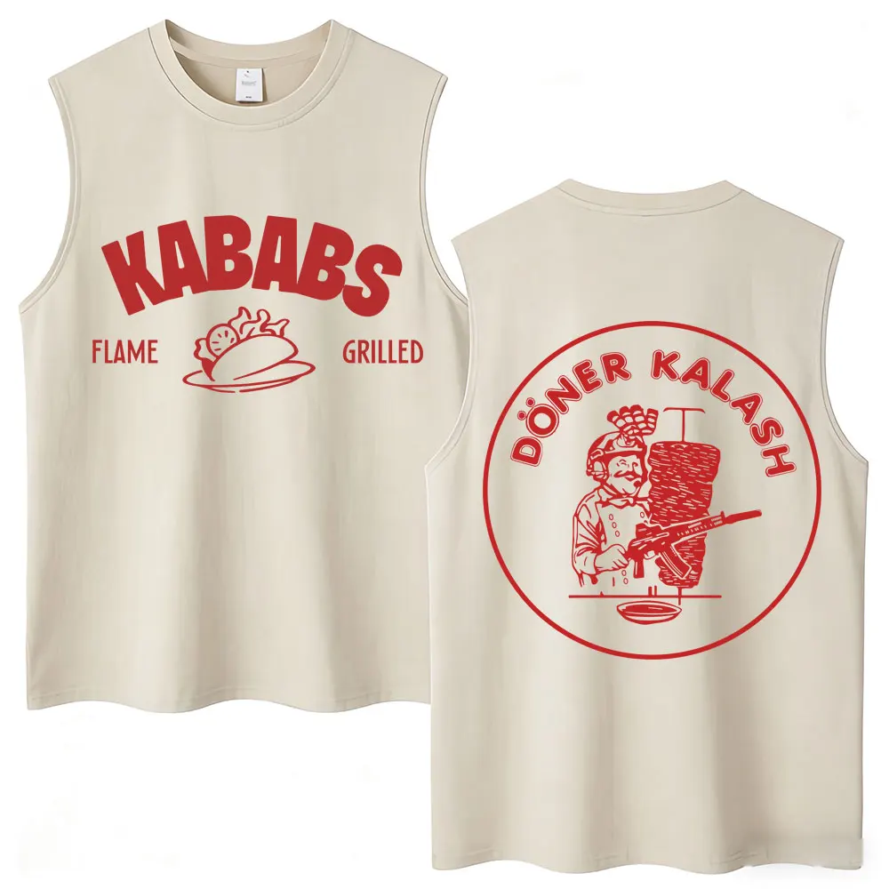 Wash Funny Eat The Rich Doner Kebab Tank Tops Men Women Fashion Vintage Vests Cotton Casual Loose Sleeveless T Shirt Streetwear