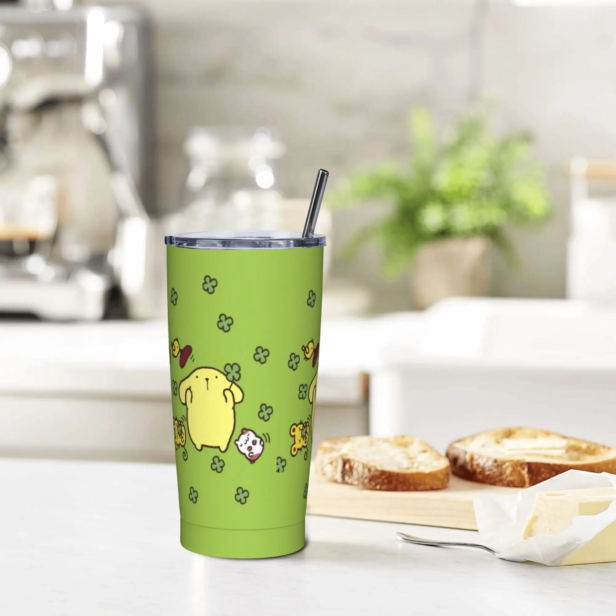 

Stainless Steel Tumbler Pom Pom Purin Mug Cup With Straws Travel Cold and Hot Water Bottle Keep Heat Large Capacity Thermal Cups