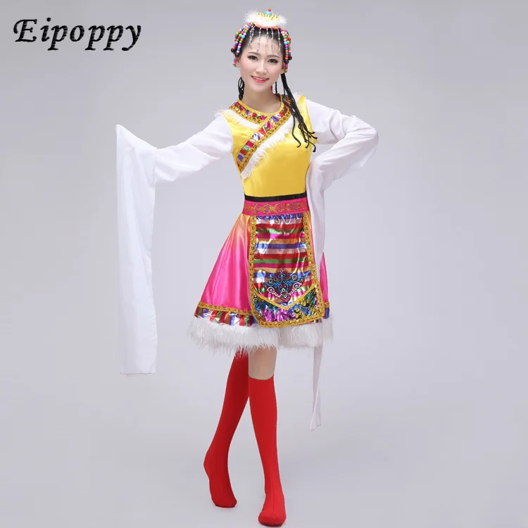 子供と大人のためのtibetyダンスコスチューム、モノクロスリーブ、女性のための全国パフォーマンスの衣装