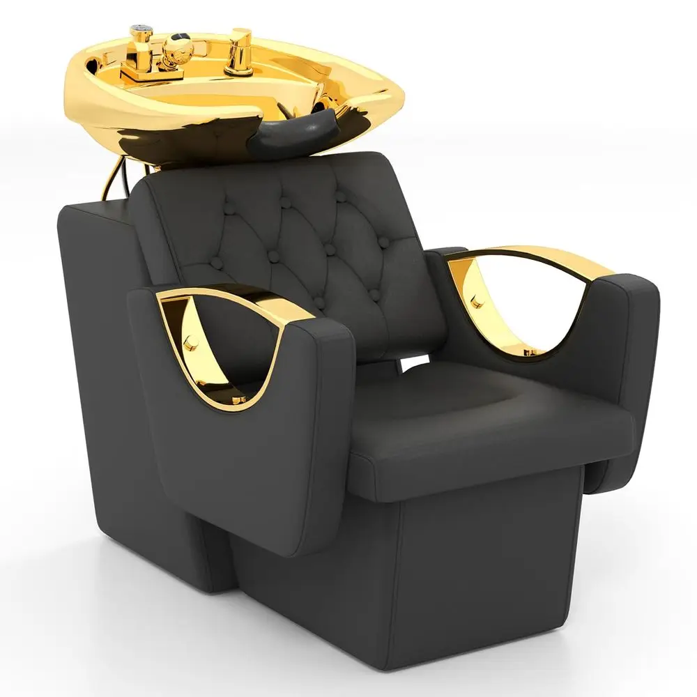 

Shampoo Station, Backwash Chair, Ceramic Hair Wash Bowl, Shampoo Bowl for Spa Beauty Salon Gold
