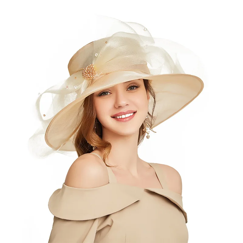 Fashion personality organza flat cap exquisite elegant British style banquet top hat women\'s travel sunscreen visor hat