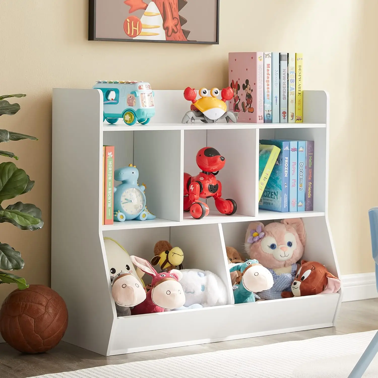 Organizador com estante, prateleira de brinquedos infantis de 5 carpas, armário de armazenamento de brinquedos, adequado para quarto infantil, sala de jogos, corredor, ki