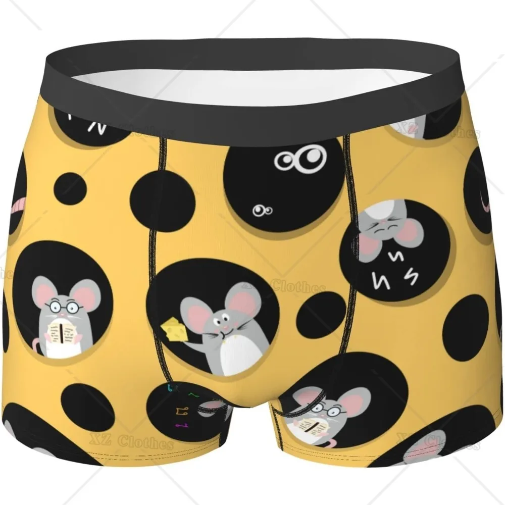 Cute Mouse and Cheese Men's Funny Underwear Boxer Briefs Slight Elasticity Male Shorts, Novelty Stylish Gift for Men