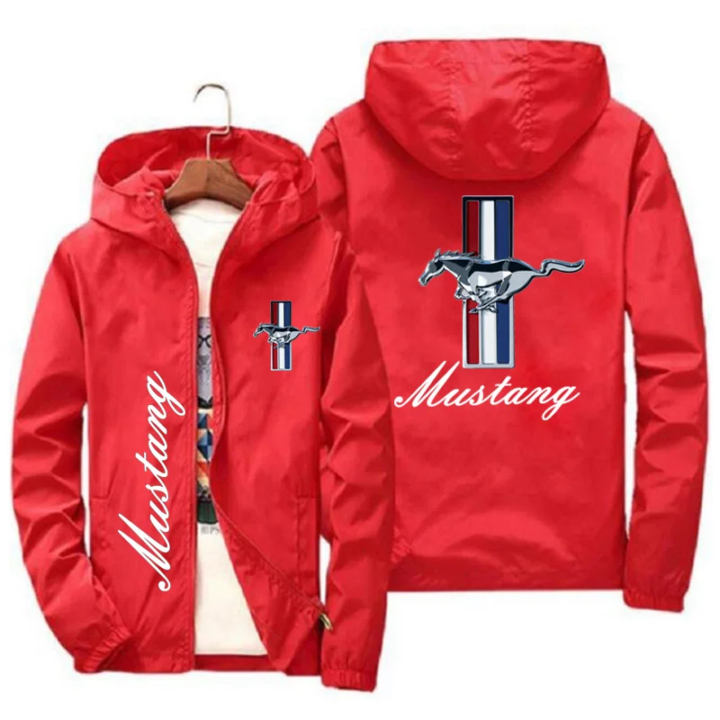 Spring and Autumn Ford Mustang Car Logo Print Hooded Jacket Fashion Charge Jacket Windbreaker Outdoor Casual Clothing Men