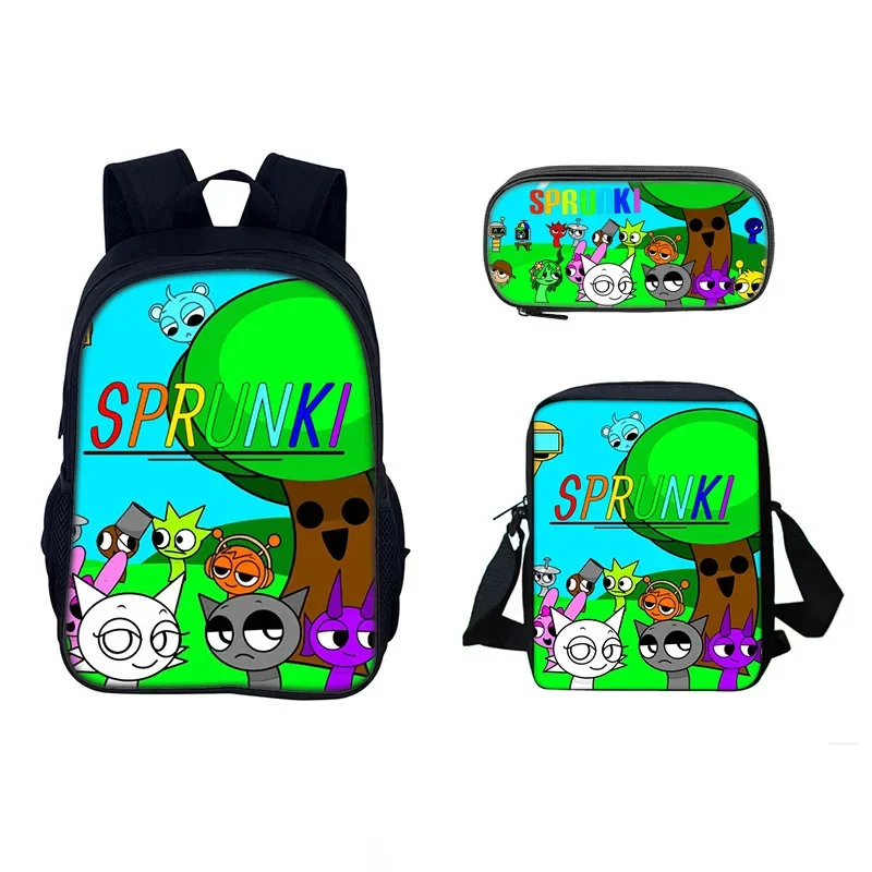 3pcs set Sprunki Backpack Incredibox Schoolbag Cartoon Single Layer Sprunki Backpack For Students Bookbag Computer Backpack