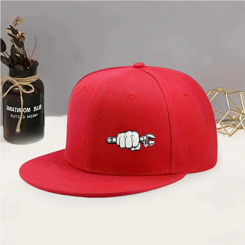 Wrench Fist Print Flat Brim Baseball Cap Unisex Street Trend Casual Outdoor Cap