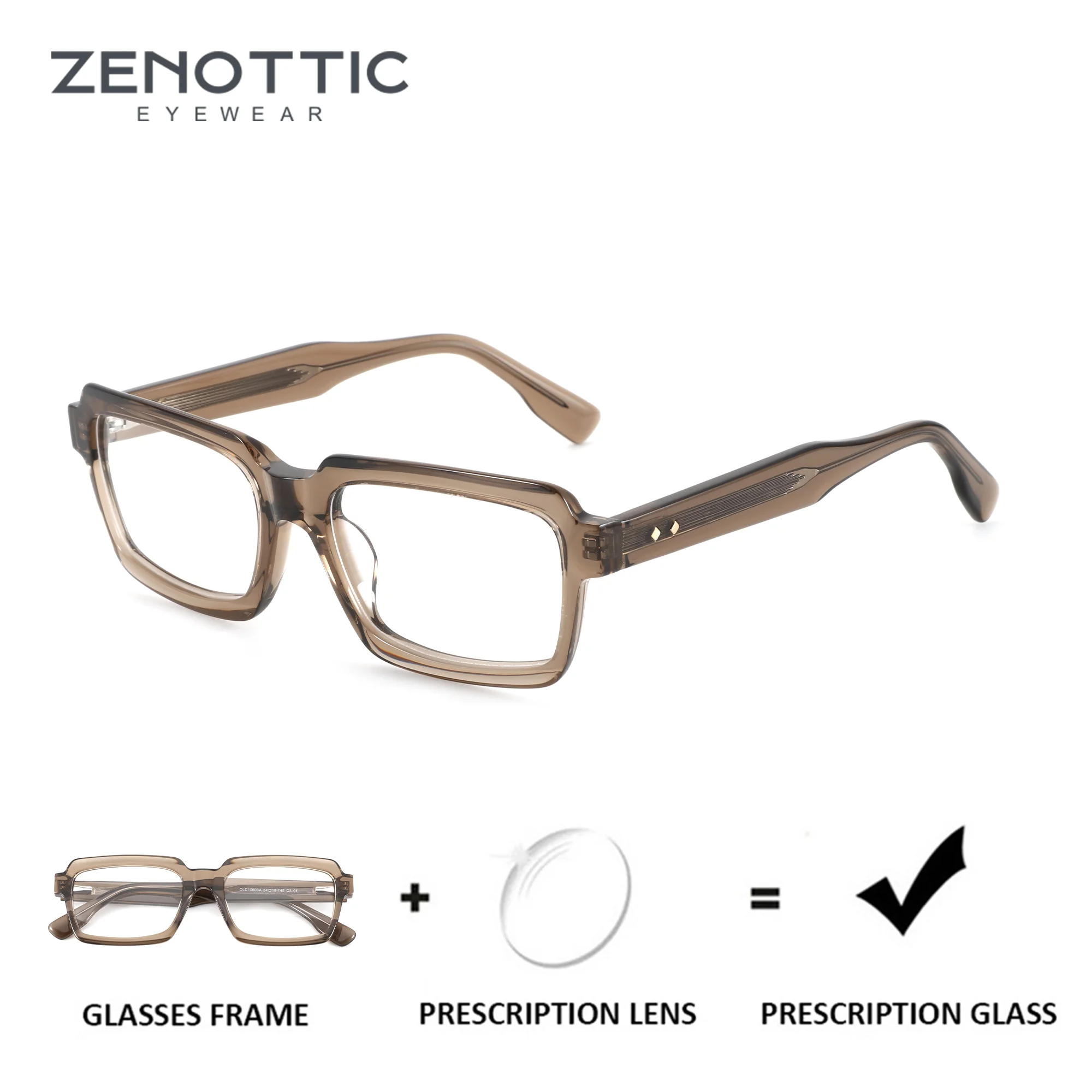 

ZENOTTIC （M Size）Fashion Acetate Photochromic Rectangle Glasses Prescription Ready Progressive For Men