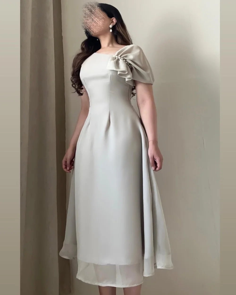 

Customized Pastrol Chiffon A-line V-neck Midi Dresses Homecoming Dresses Pearl Unisex Chinese Style Formal Casual Simple Retro F