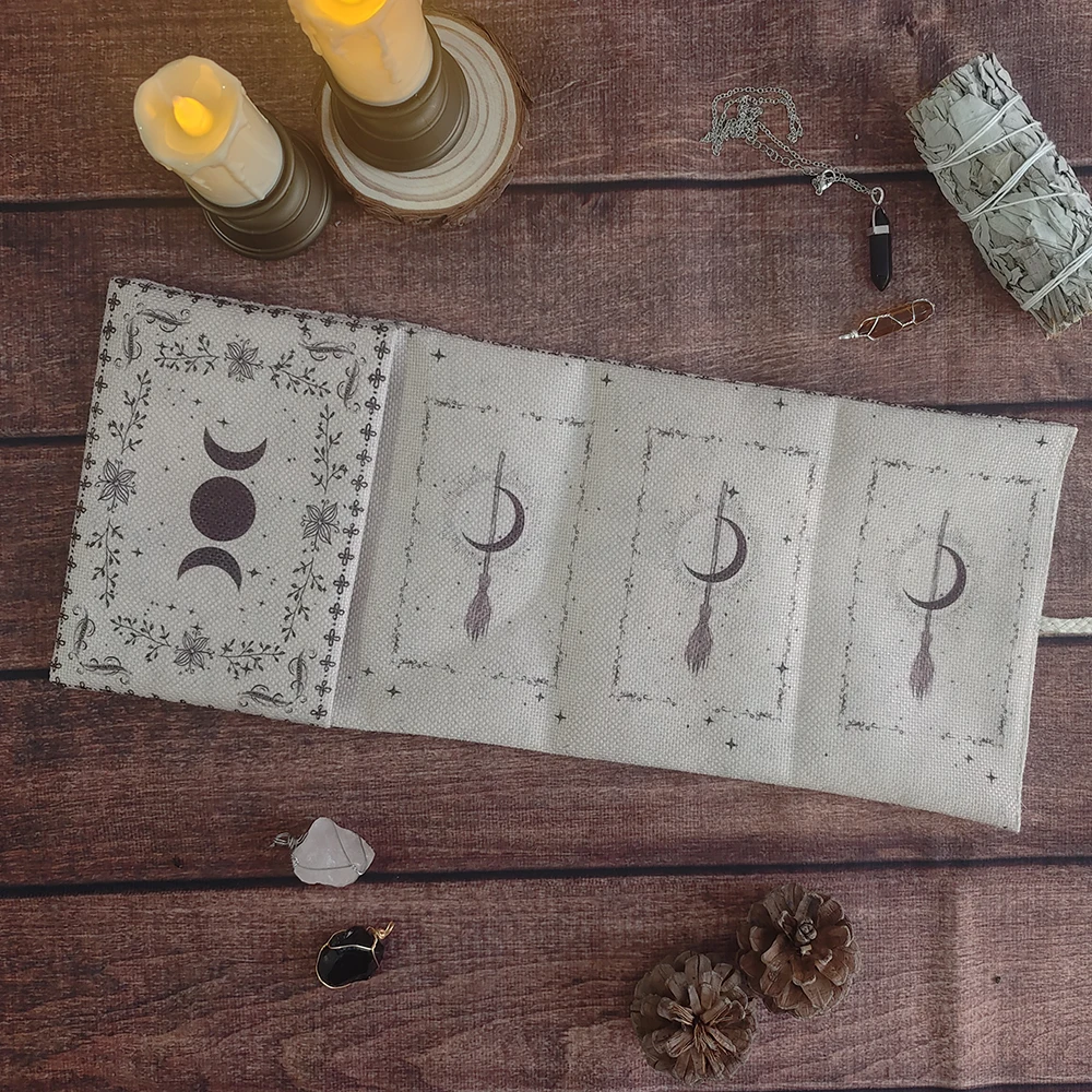 Wicca Triple Moon Tarot Storage Bag Tarot Card Altar Cloth Durable Fabric Moon Floral Witchcraft Astrology Divination Wrap Pouch