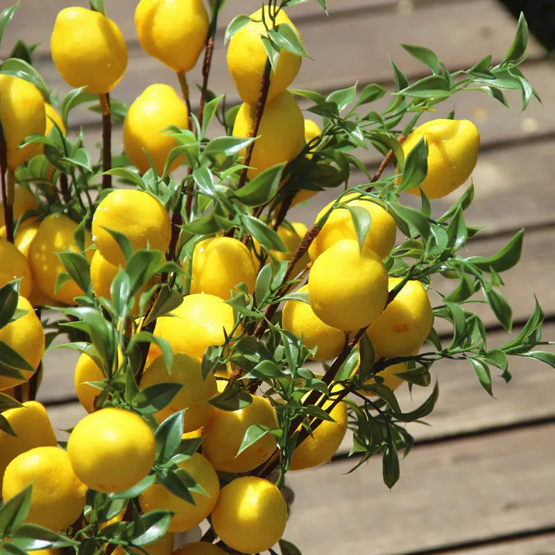 1pcLuxury Lemon Fruit Branch With Green Leaves Artificial Flowers Home Photography Props Flores Artificales Fake Plants