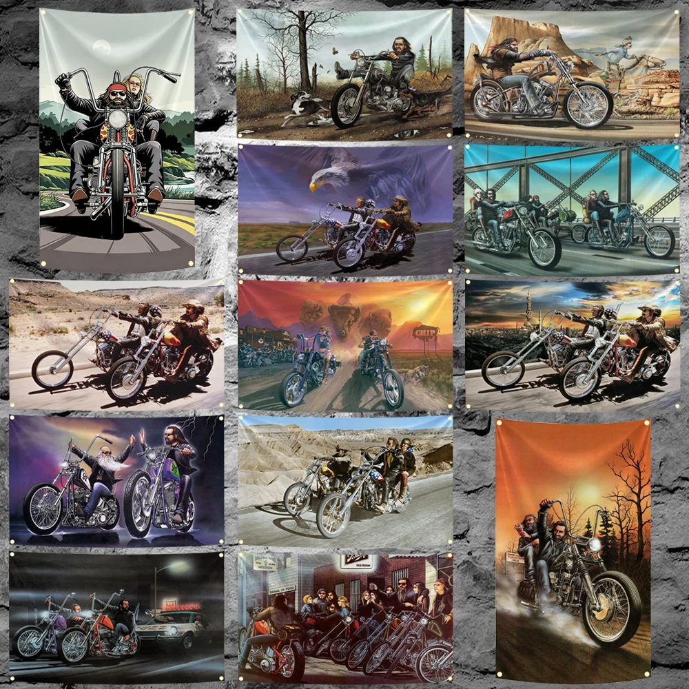 60x90cm 90x150cm 120x180cm Easy Rider Classic Motorcycle Movie Flag Tapestry Polyester Banner Vintage Biker Road Culture Decor