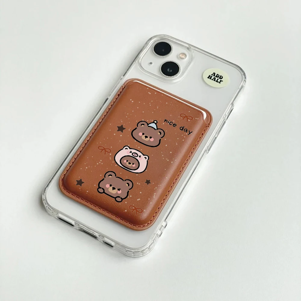 Niedliche Bären-Leder-Kartenhülle für Magnetische Hüllen, Geeignet für alle iPhones mit Magsafe-Kartenfach – Detail 2